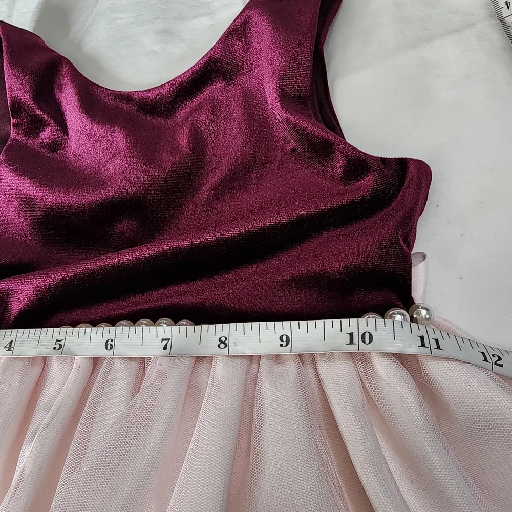 American Princess Pink Tulle Girls Dress Size 6 Burgundy Details‎ Pearl Waist